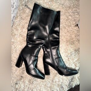 Sexy Black Leather Knee High Full Zip Boots Size 8